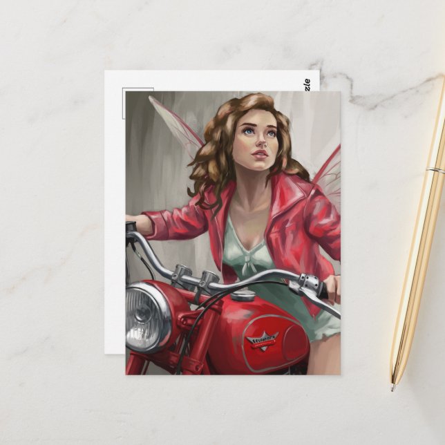 Fairy auf einem Motorrad Postkarte (Vorderseite/Rückseite Beispiel)