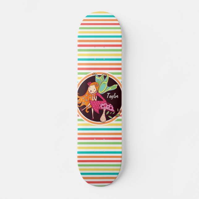 Fairy auf hellen Regenbogenstreifen Skateboard (Vorderseite)
