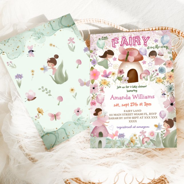 Fairy Baby Girl Dusche Pink Floral Einladung (Von Creator hochgeladen)