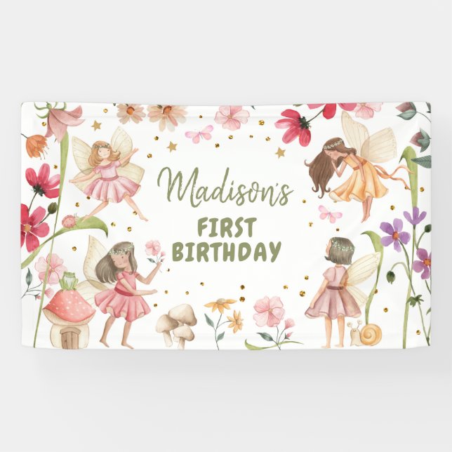 Fairy Birthday 1. Verzauberter Wald Mädchen Hinter Banner (Horizontal)