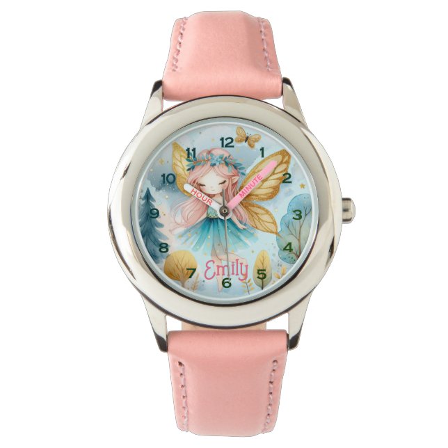 Fairy Birthday Aquamarin Gold Pink Princess Mairyt Armbanduhr (Vorderseite)