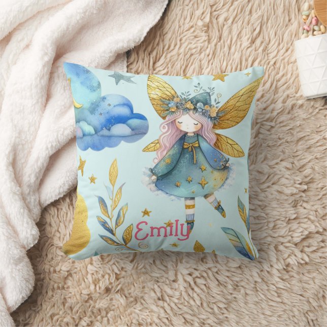 Fairy Birthday Aquamarin Gold Pink Princess Mairyt Kissen (Decke)