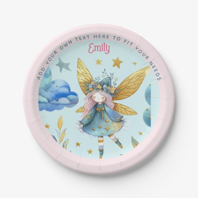 Fairy Birthday Aquamarin Gold Pink Princess Mairyt Pappteller (Vorderseite)