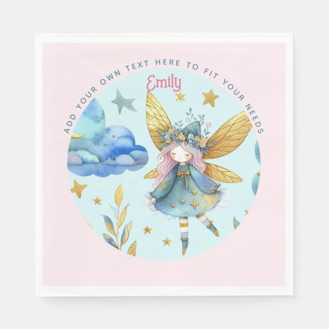 Fairy Birthday Aquamarin Gold Pink Princess Mairyt Serviette (Vorderseite)