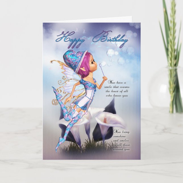 Fairy Birthday Card - Blühende Blasen Geburt Karte (Vorderseite)