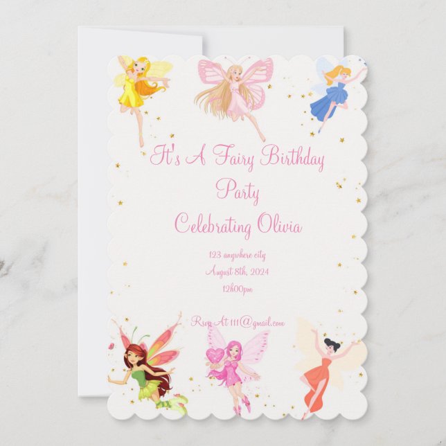 FAIRY BIRTHDAY PARTEI FÜR MÄDCHEN SAVE THE DATE (Vorderseite)