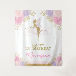 Fairy Birthday Pink Lila florales Party Hintergrun Wandteppich