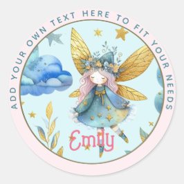 Fairy Birthday Teal Gold Pink Princess Fairytale Runder Aufkleber