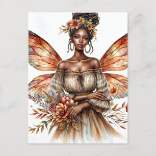 Fairy Black Woman mit Locations Watercolor Postkarte