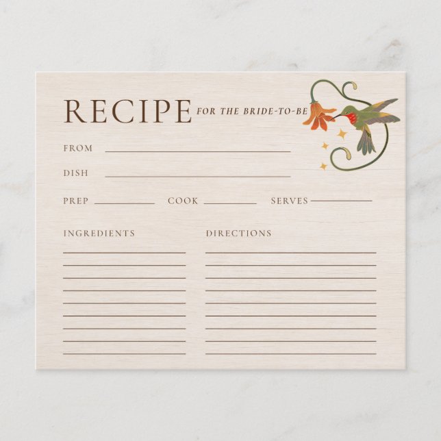 Fairy Blume Tee Party Brautparty Rezept Karte (Vorderseite)