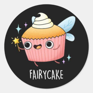Fairy Cake Funny Cupcake Pun Dark BG Runder Aufkleber