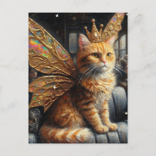 Fairy Cat Sits in einem Vintagen Zug Postkarte