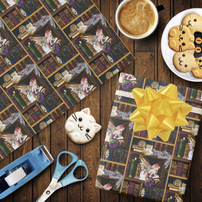Fairy Cats Books Library Fantasy Geschenkpapier (Von Creator hochgeladen)