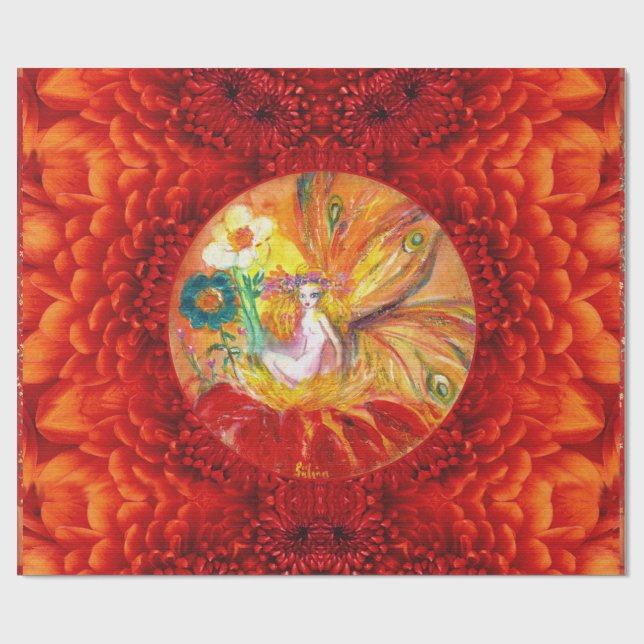 FAIRY DER BLUME Red Yellow Fantasy Geschenkpapier (Flach)