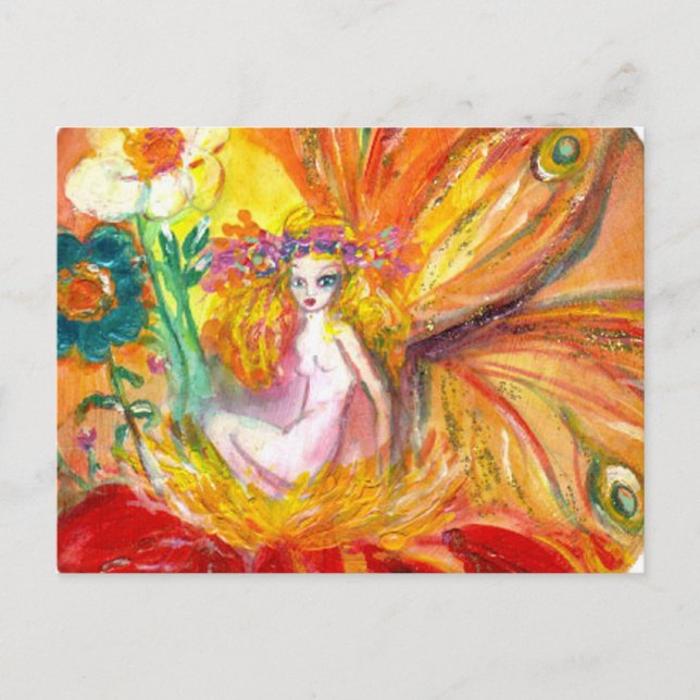 FAIRY DER BLUME Red Yellow Fantasy Postkarte (Vorderseite)