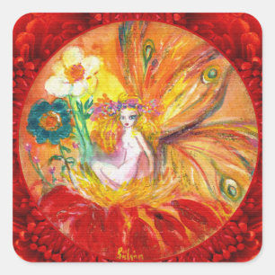 FAIRY DER BLUME Red Yellow Fantasy Quadratischer Aufkleber