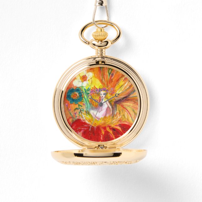 FAIRY DER BLUME, rot gelb Armbanduhr (Vorderseite)