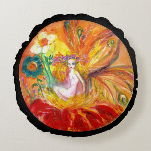 FAIRY DER BLUME, Schwarze Fantasie Rundes Kissen