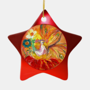 FAIRY DER BLUME Vibrant Red Ruby Star Keramik Ornament