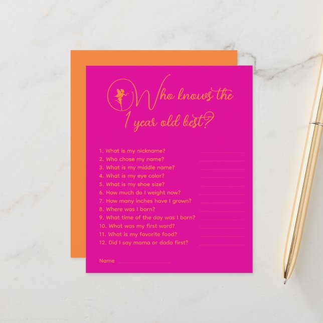 Fairy, der das 1-jährige beste Party-Spiel kennt (Vorderseite/Rückseite Beispiel)