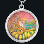 FAIRY DER SONNENBLUMEN VERSILBERTE KETTE<br><div class="desc">Whimsikale,  farbige Acrylmalerei auf Leinwand mit goldener und silberner Folie (c) von Bulgan Lumini .</div>