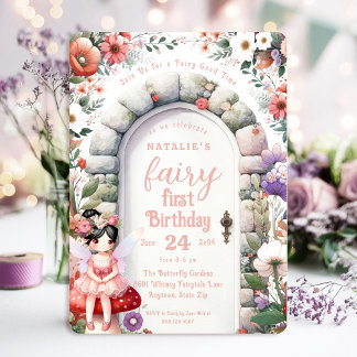 Fairy Door Black Hair Fairy erste Geburtstagsparty Einladung