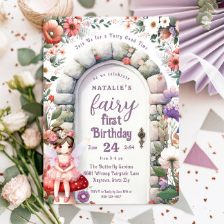 Fairy Door Brown Hair Fairy Erster Geburtstag Part Einladung