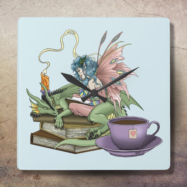 Fairy Dragon Books Tea Friendship  Quadratische Wanduhr (Von Creator hochgeladen)