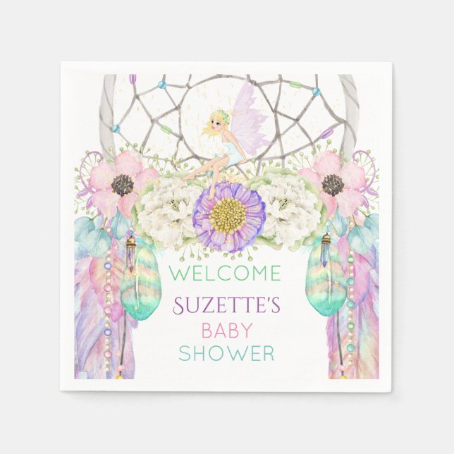 Fairy Dream Catcher Feather Lavender Pink Minze Serviette (Vorderseite)