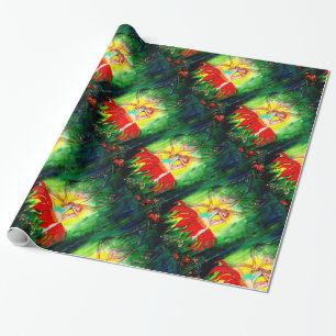 FAIRY DREAMING ON RED BLUME Green Yellow Fantasy Geschenkpapier