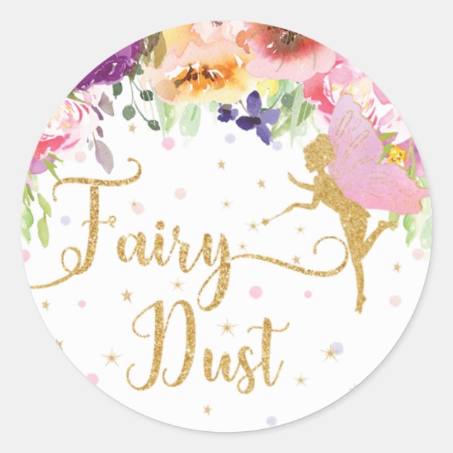 Fairy Dust Lila Floral Gold Glitzer Gefallen Runder Aufkleber (Vorderseite)