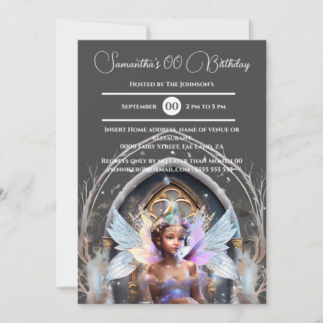 Fairy Eis Prinzessin Rosa Glitzer Flügel magische  Einladung (Vorderseite)