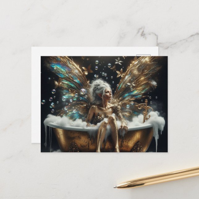 Fairy Elder Woman im Bubblebad Postkarte (Vorderseite/Rückseite Beispiel)