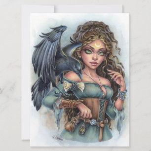 Fairy Elf Fantasy Raven Woman Art Card