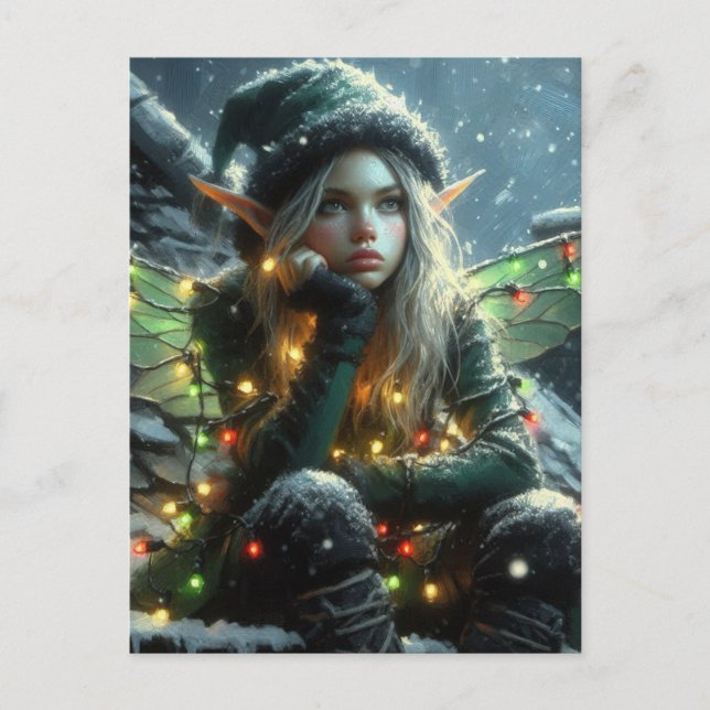 Fairy Elf mit Weihnachtslicht Feiertagspostkarte (Vorderseite)