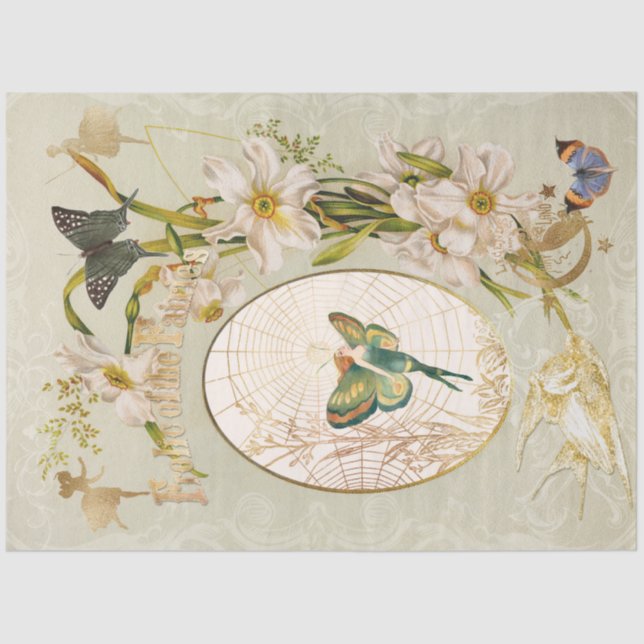 Fairy Enchanted Garden Blume Butterfly Decoupage Seidenpapier (Vorderseite)