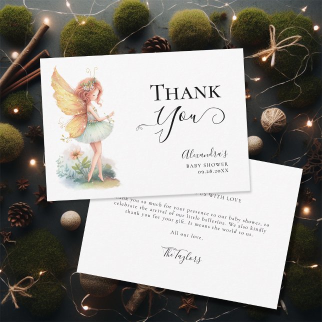Fairy Enchanted Garden Mushroom Baby Girl Shower Dankeskarte (enchanted fairy garden mushroom baby girl shower invitation elegant magical thank you card)