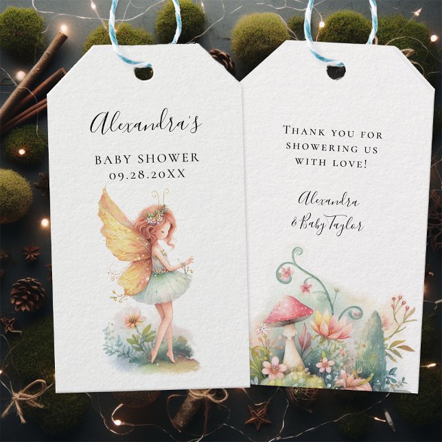 Fairy Enchanted Garden Mushroom Baby Girl Shower Geschenkanhänger (enchanted fairy garden mushroom baby girl shower invitation elegant magical gift tag personalized)