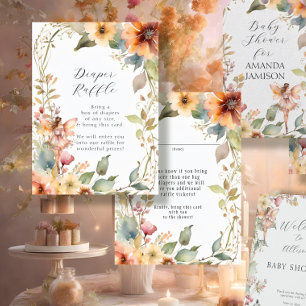 Fairy Fall Floral Daisy Baby Girl Diaper Raffle Begleitkarte