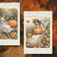 Fairy Fall Pumpkin Herbst Blätter Wood Decoupage
