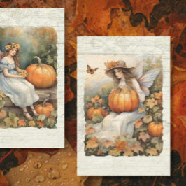 Fairy Fall Pumpkin Herbst Blätter Wood Decoupage Seidenpapier