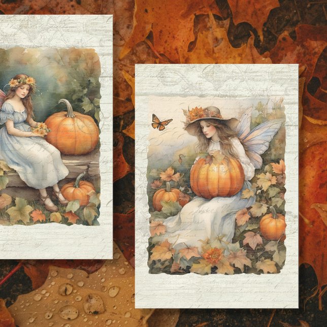 Fairy Fall Pumpkin Herbst Blätter Wood Decoupage Seidenpapier (Von Creator hochgeladen)