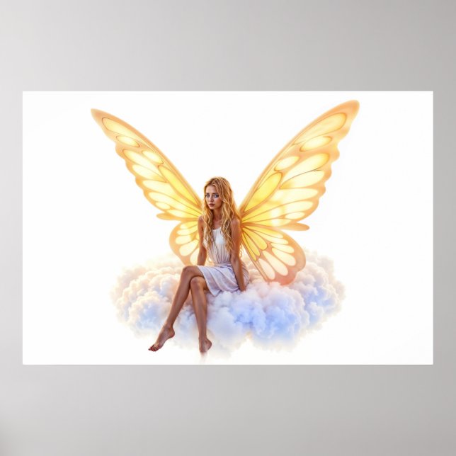 Fairy Fantasy blonde Girl Cloud sitzt magisch Poster (Vorne)