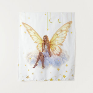Fairy Fantasy blonde Girl Cloud sitzt magisch Wandteppich