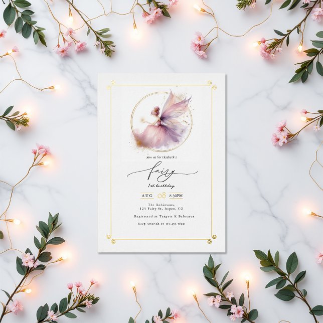 Fairy First 1. Geburtstag Party Folieneinladung (Fairy First 1st Birthday Party Foil Invitation)