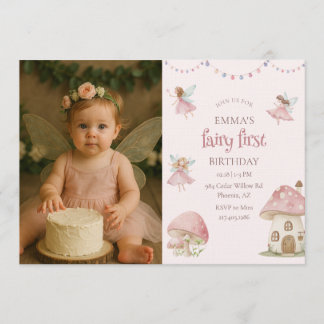 Fairy First 1st Birthday Enchanted Magical Photo Einladung