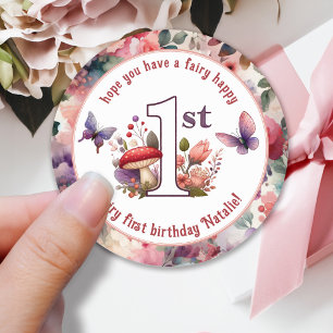 Fairy First Birthday Enchanted Butterfly Garden Runder Aufkleber