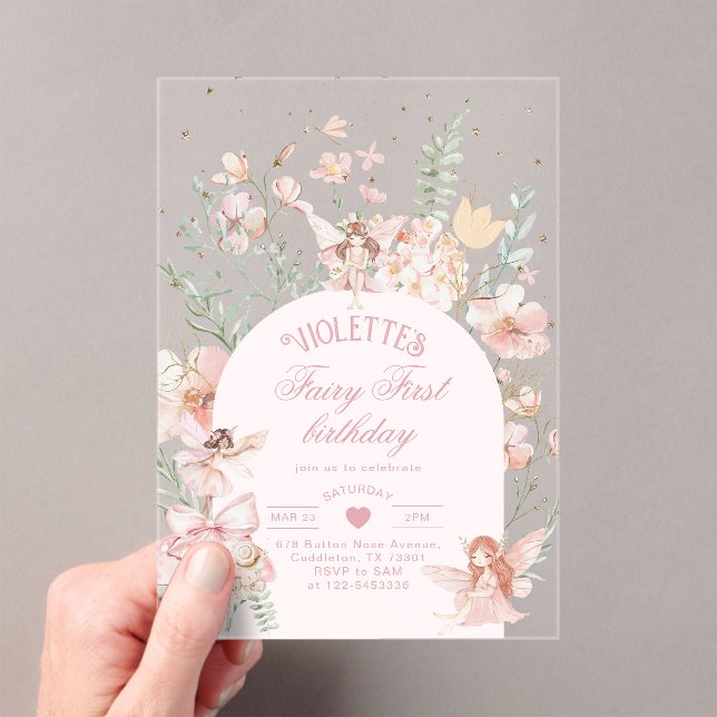 Fairy First Birthday Enchanted garden Whimsical Acryleinladungen (Insitu (Handheld))