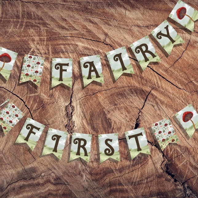 Fairy First Birthday Forest Garden Mushroom Wimpelkette (Fairy First Birthday Bunting)