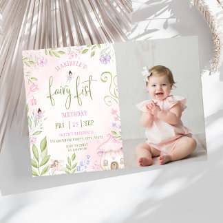 Fairy First Birthday Forest Mushroom Foto Einladung